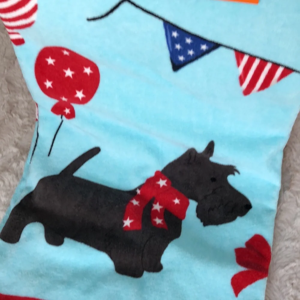 Sand & Surf Light Blue Beach Towel with Patriotic Dog Print